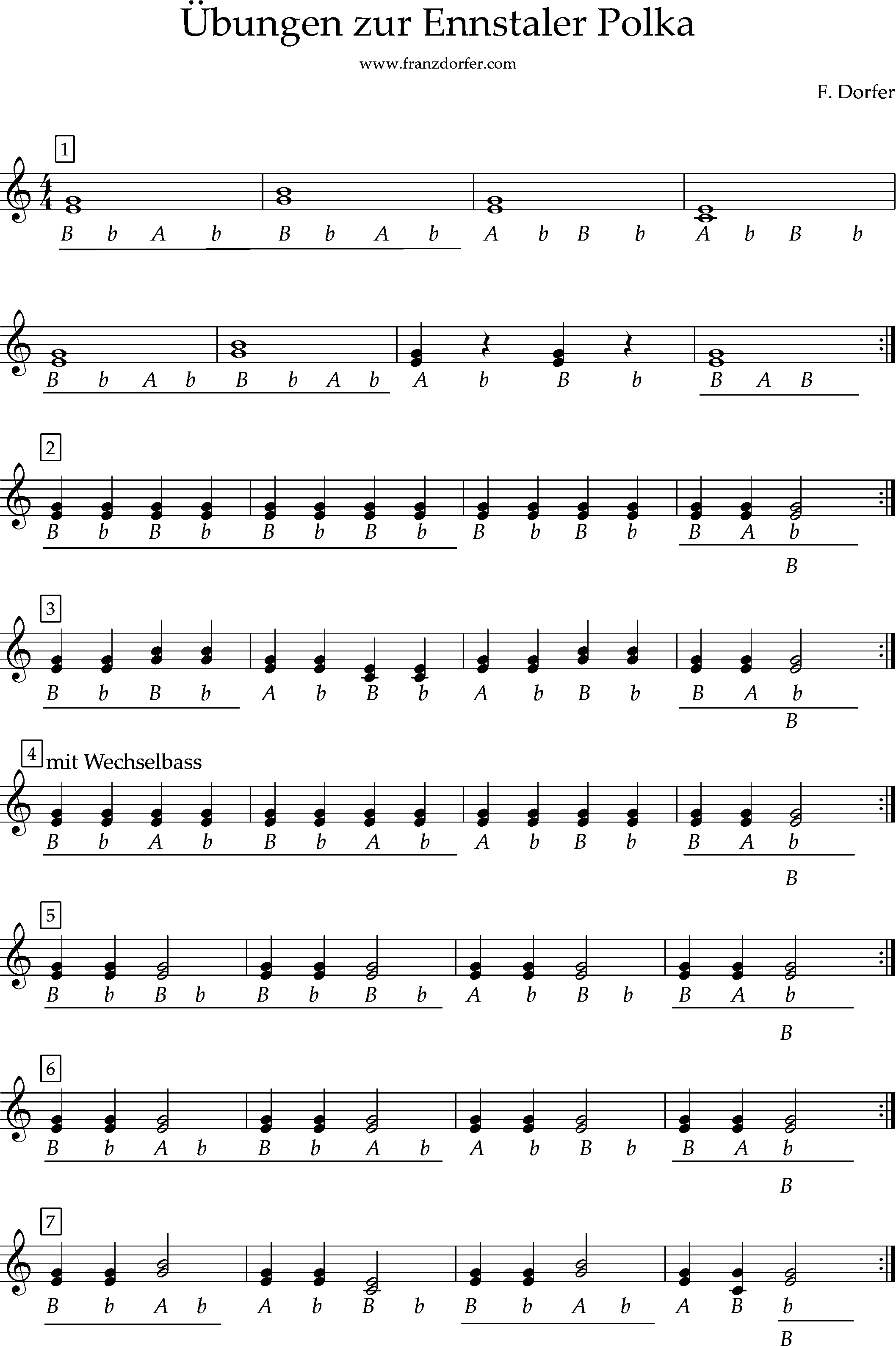 übungen zur Ennstaler Polka, Griffschrift